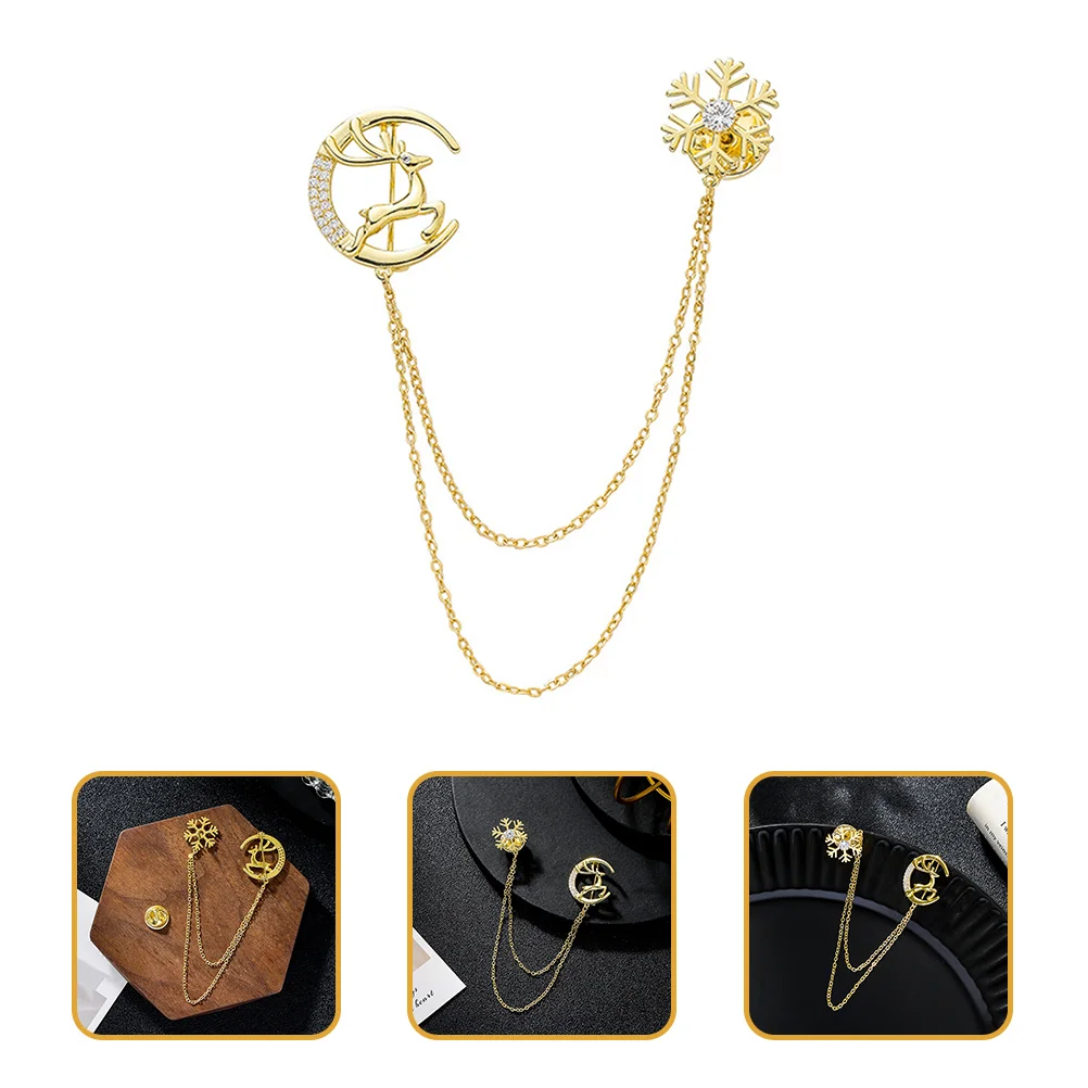

Brooch Collar Clips Pin Chain Jewelry Cardigan Sweater Christmas Suit Snowflake Crystal Stud Shawl Hanging Shirt Dress Deer Gift