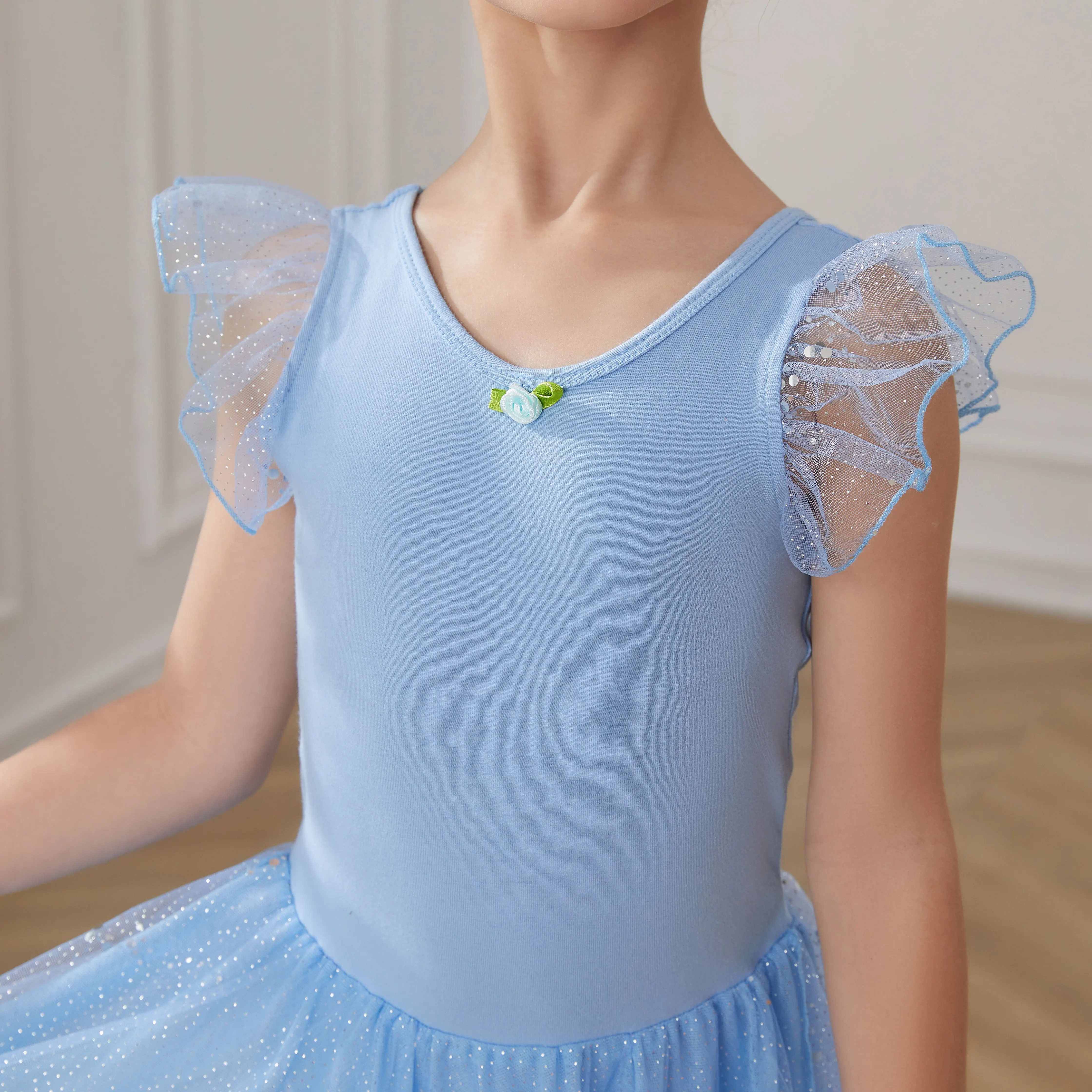 RUYBOZRY Ballet Dress Dance Leotards Tutu Ballet For Girls Gymnastics Bodysuit Ruffle Sleeve Dancewear Leotards Outfit For Kids