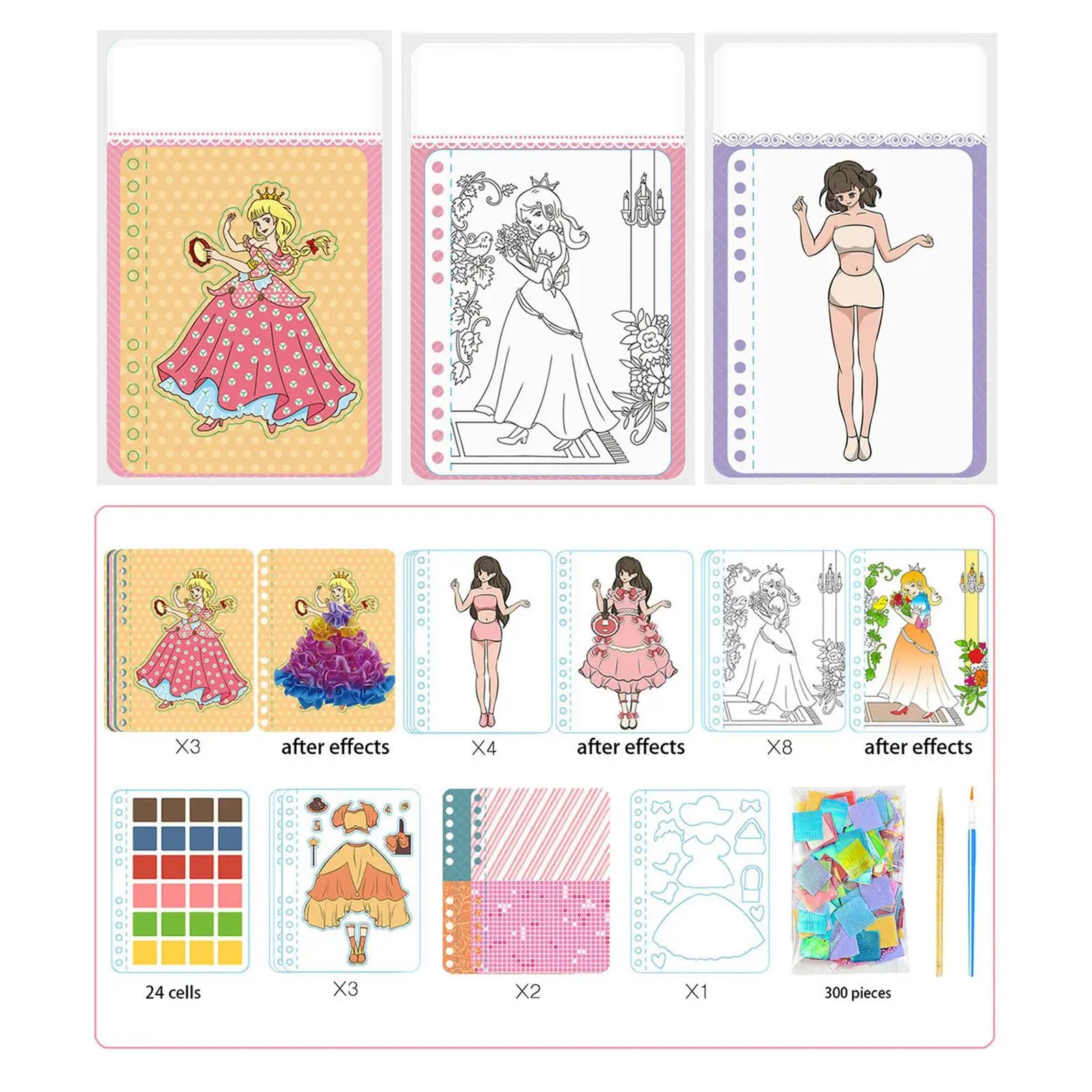 

Princess Sticker Book Sticker Activity Books Set for Age 3+ Travel Toy