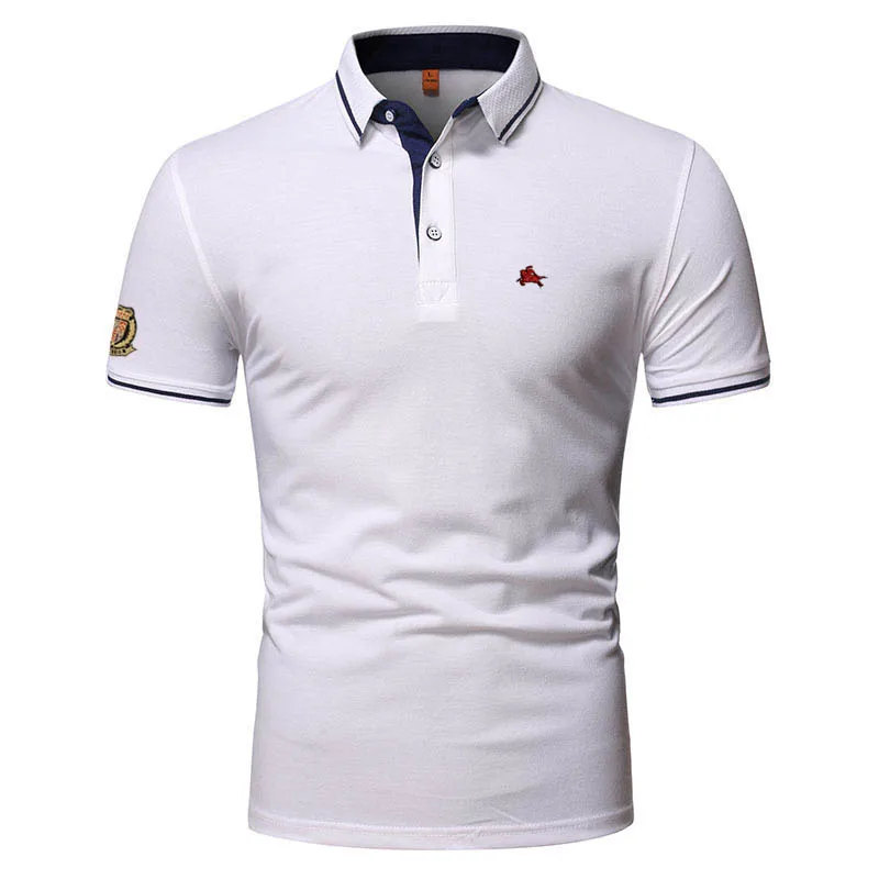 Модная Летняя мужская рубашка-поло с вышитым логотипом брендовая Повседневная