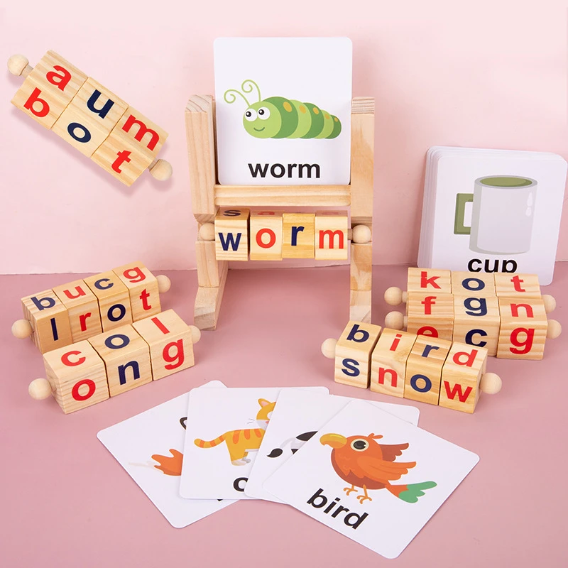 

Montessori Wooden Blocks Language Materials Sight Words Letters Learning Educational Toys For Children 2-4 Years G2764H