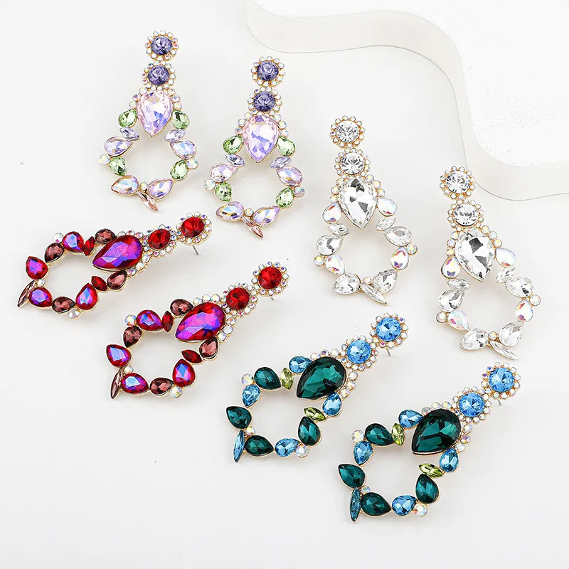 

Vintage Crystal Multi-layer Deep Green Crystal Long Drop Earrings for Women Fashion Exaggerated Stone Pendant Earring Jewelry