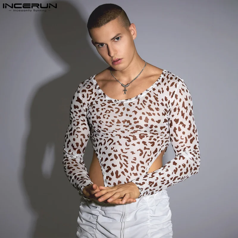 

Боди INCERUN мужское с леопардовым принтом, длинным рукавом и круглым вырезом