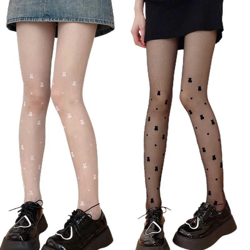

Женские ультратонкие прозрачные колготки в стиле Лолиты милые прозрачные колготки с мультяшным рисунком медведя для косплея