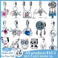 hot sale 925 sterling silver animal owl angel flowers charms fit pandora 925 original bracelet for women diy fashion jewelry