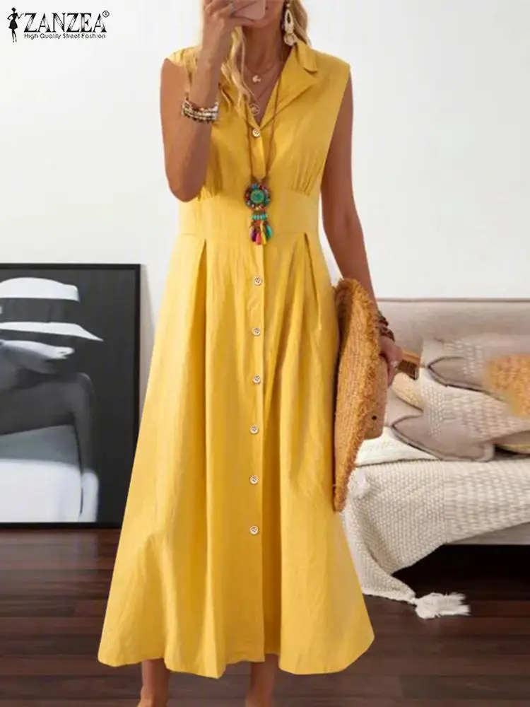 

ZANZEA 2022 Women Long Maxi Dress Sexy Sleeveless Elegant Dress Bohemian Holiday Vestidos Party Robe Woman Clothing Sundress 7