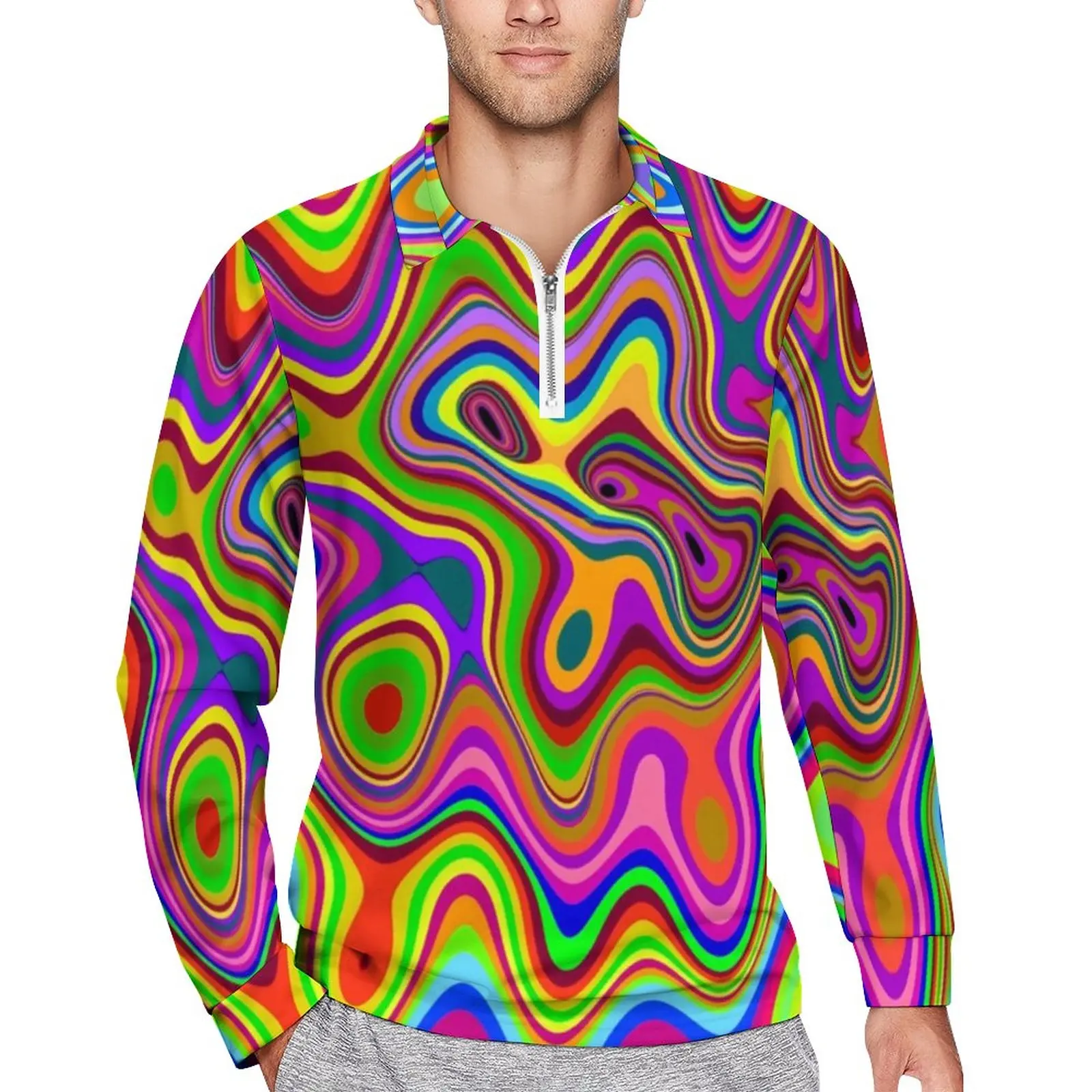 

Colorful Liquid Casual Polo Shirt Psychedelic Print T-Shirts Long-Sleeve Pattern Shirt Autumn Streetwear Oversized Men Tops Gift