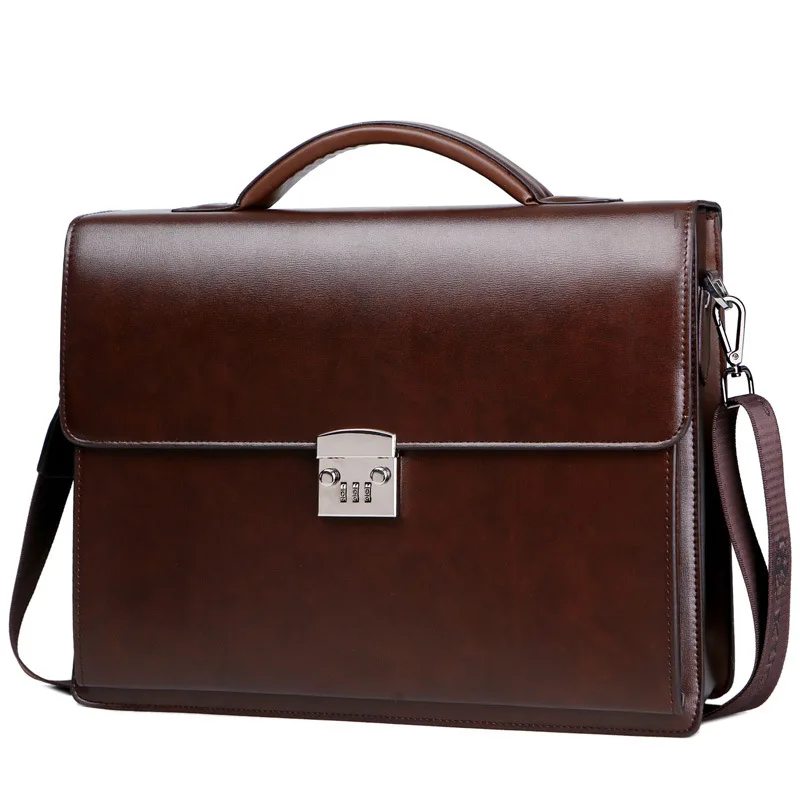 

Shoulder Bag Lock Briefcase Handbags Leather Diagonal Package Maleta Password Business Men Luxury Laptop Messenger New Male