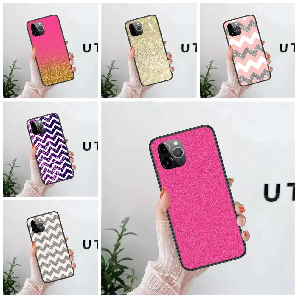 

Enjoy Silver Pink Glitter Art Black Funda Art Coque Soft Cover For iPhone 13 12 11 Pro Max 8 6S 7 Plus XS XR Mini 5S SE 2022 7P