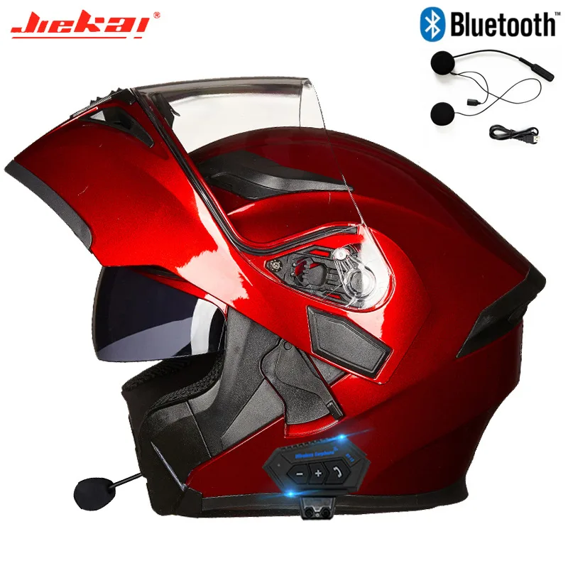Hot Sale JIEKAI Summer Modular Dual Lens Flip Up Bluetooth Motorcycle Helmet Vintage Retro Motocross Racing Full Face Casco Moto enlarge