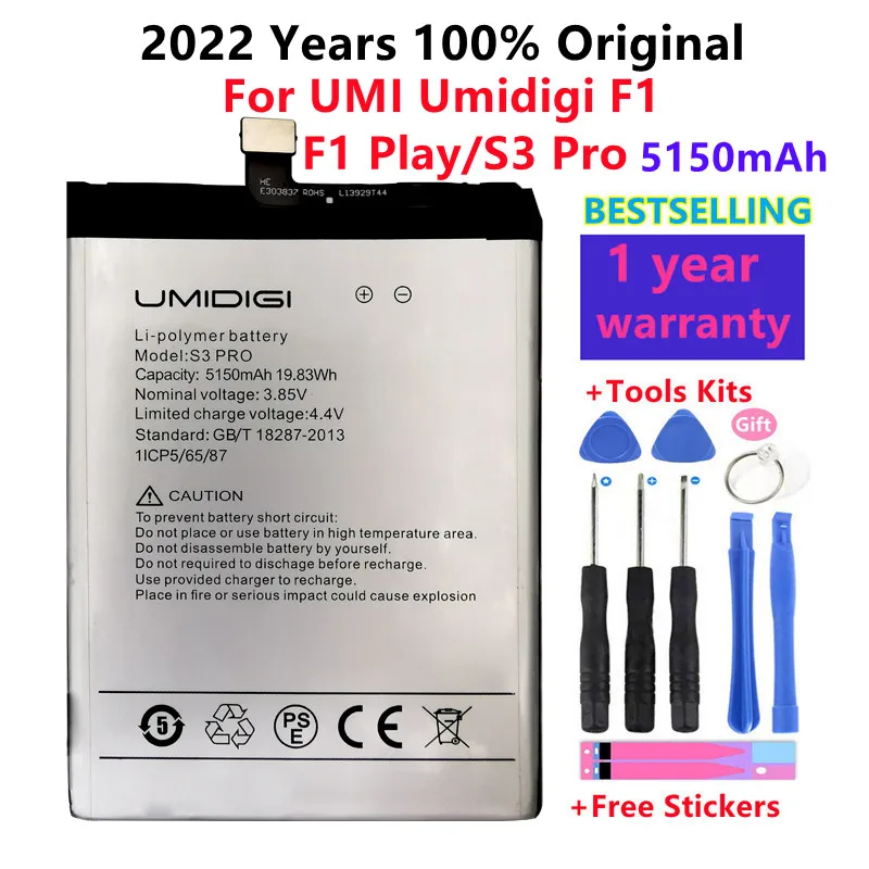 

2022 Years 100% Original Replacement Battery For UMI Umidigi F1 F1 Play S3 Pro 5150mAh Hight Capacity Batteries Bateria+ Tools