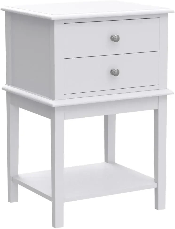 Белая тумбочка с 2 ящиками и полкой для хранения прикроватная спальни высотой 28