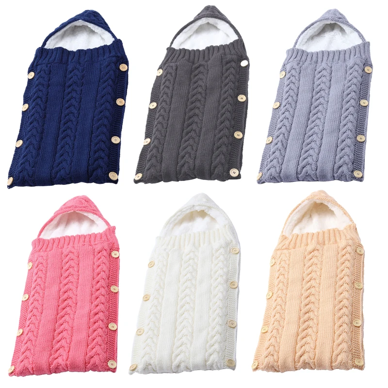 

0-6M Winter Plush Baby Stroller Sleeping Bags Infant Knitting Warm Swaddle Wrap Envelope for Newborns Blankets Sleepsack Cocoon