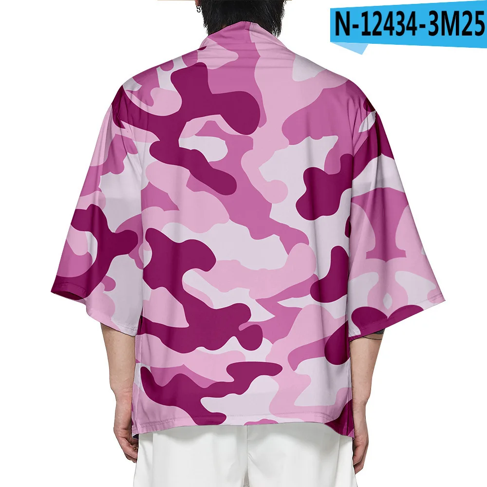 Men Print Camouflage Pattern Kimono Robe Summer Casual Loose Shirts Cardigan Home Bathrobe Chinese Style Large Size Coat