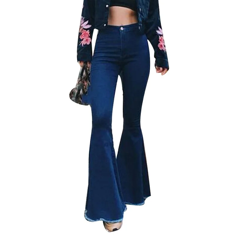 Women Solid Color Sexy High Waist Slim Bell-bottoms Denim Pants Pop Female High Waist Sports Leggings Fashion Trousers Fashion