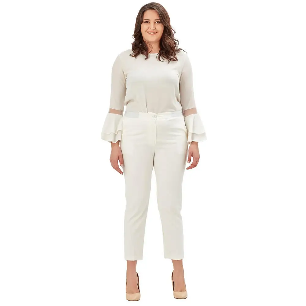 Fierte Women Plus Size Pants Nvr2151 Fabric Normal Elastic Waist Tight Trotting Wrist-Length Zipper Closure Button Spring Summer Thin