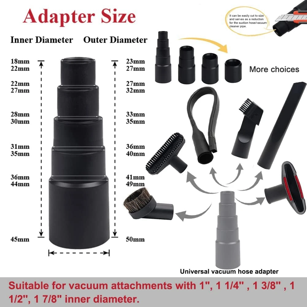 9 Pcs Universal Vacuum Attachments for Shop Vac- 2 1/2 Inch to 1 1/4 Inch Shop Vac Hose Adapter, Vacuum Floor Brush Tool