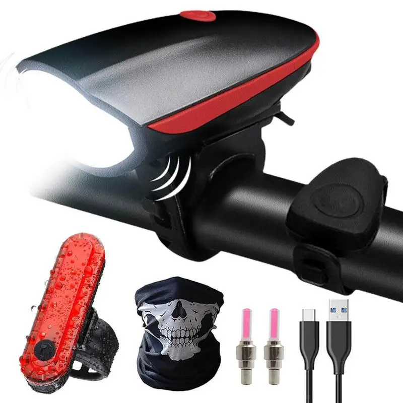 

Bicycle Front Light Ultra Bright Front & Rear Bike Lights USB Rechargeable Bicycle Light With Horn Waterproof Road Bike