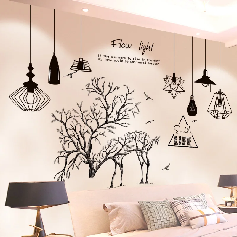 

[shijuekongjian] Chandelier Lights Wall Sticker DIY Deer Animals Wall Decals for Living Room Baby Bedroom House Decoration