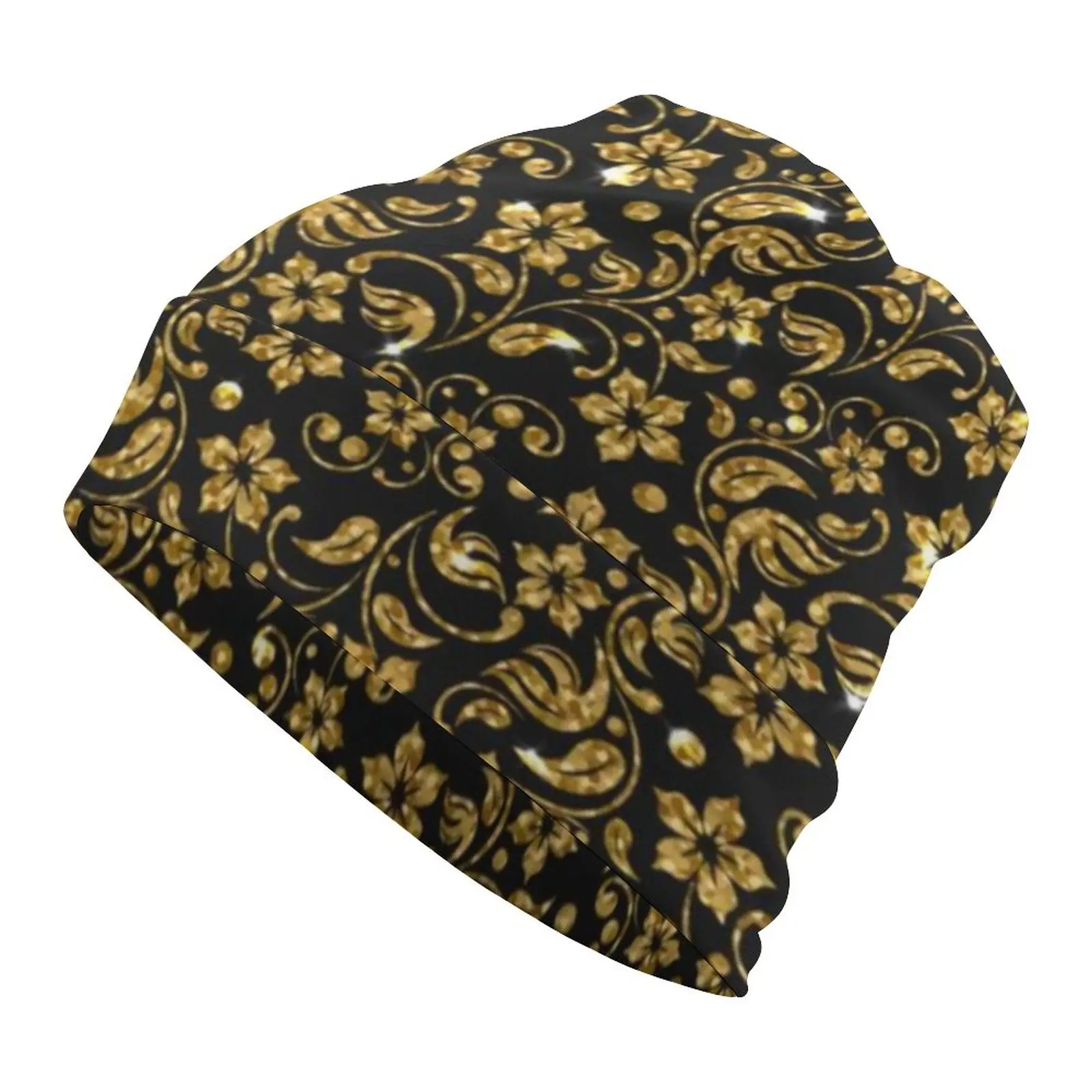 

Шапка-бини Женская в стиле барокко, золотистая вязаная шапка с цветочным принтом, для улицы, дизайнерская, для весны