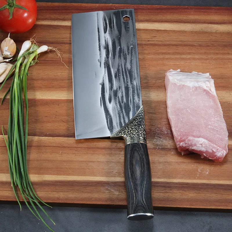 

Нож мясника Longquan 8 дюймов, медный Декор ручной работы, кованый острый измельчитель, топор, кухонные предметы для мясника