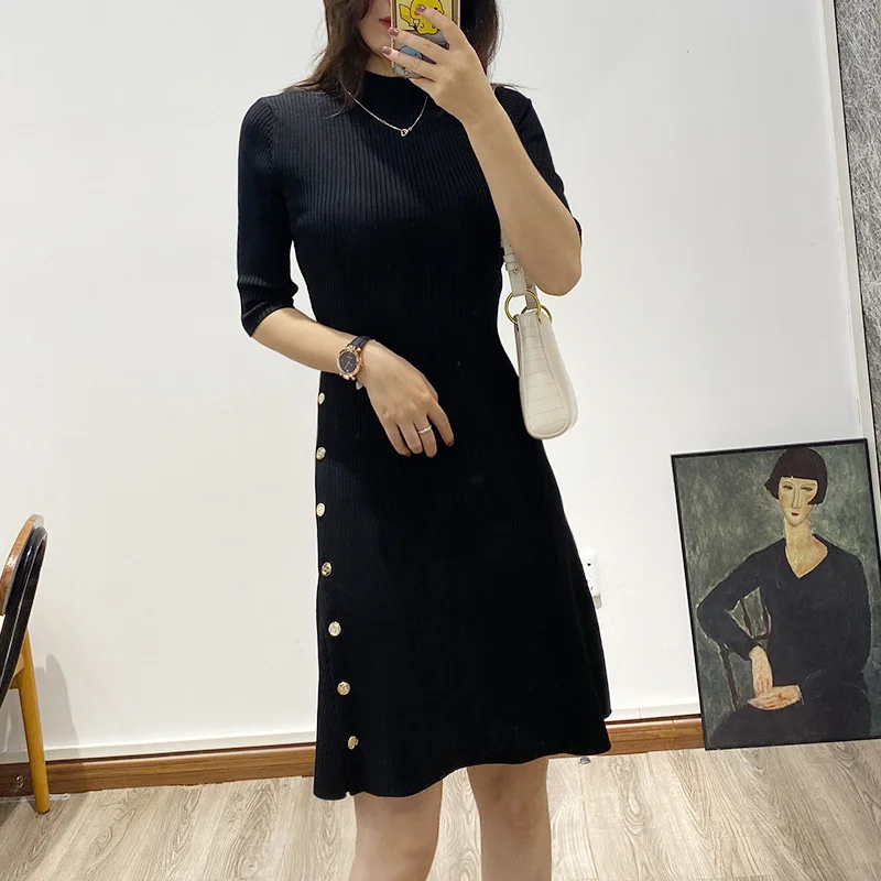 

Maje hoydsn 21 new French autumn knitted dress medium sleeve fashion lady bottomed skirt medium long slim skirt EVEN DRESS
