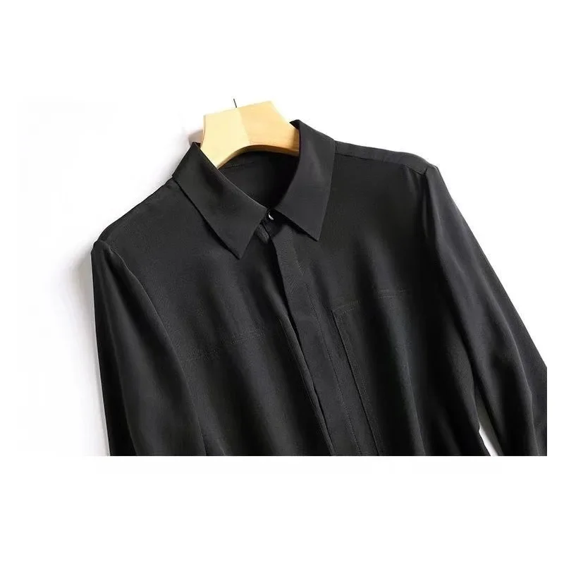 Элегантная утягивающая женская шелковая рубашка с длинными рукавами модная