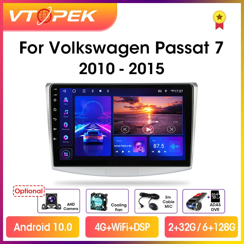 vtopek 10 1 2din android 11 car multimedia video player navigation gps for vw volkswagen passat b7 b6 cc 2010 2015 head unit free global shipping