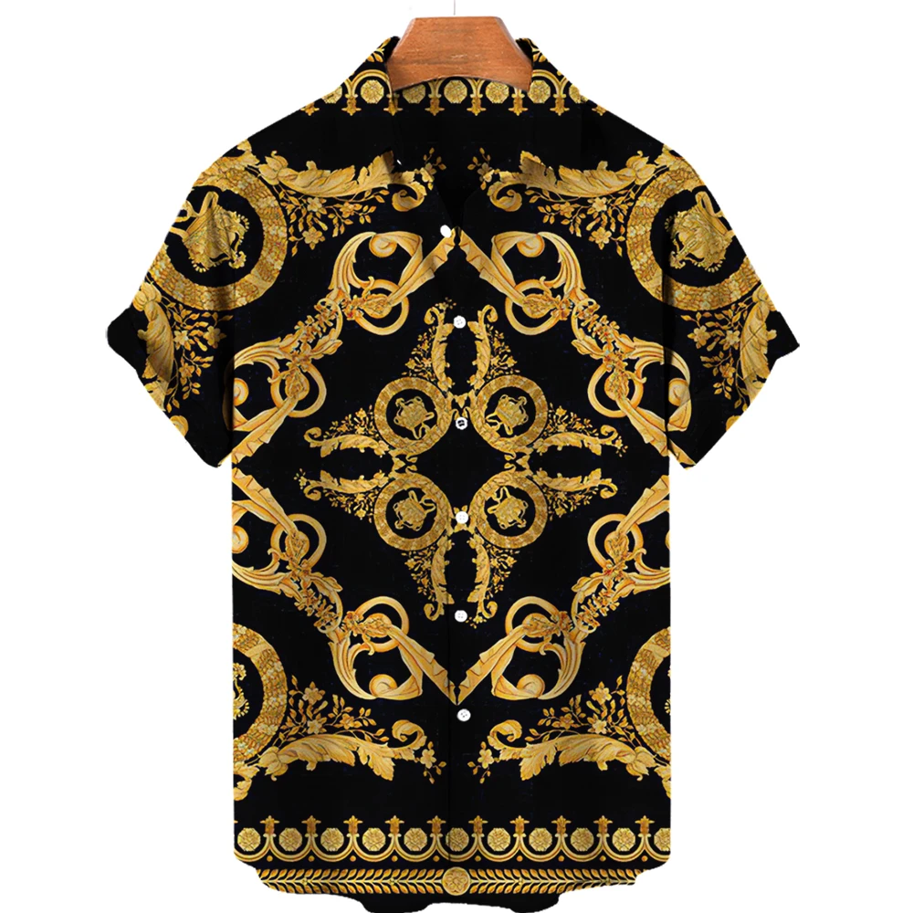 

Men's 3D Printed T-Shirt, Baroque Style Luxury Shirt, Royal Short Sleeve Lapel Shirt, Loose, Oversized 5XL, Hawaiian Shirt