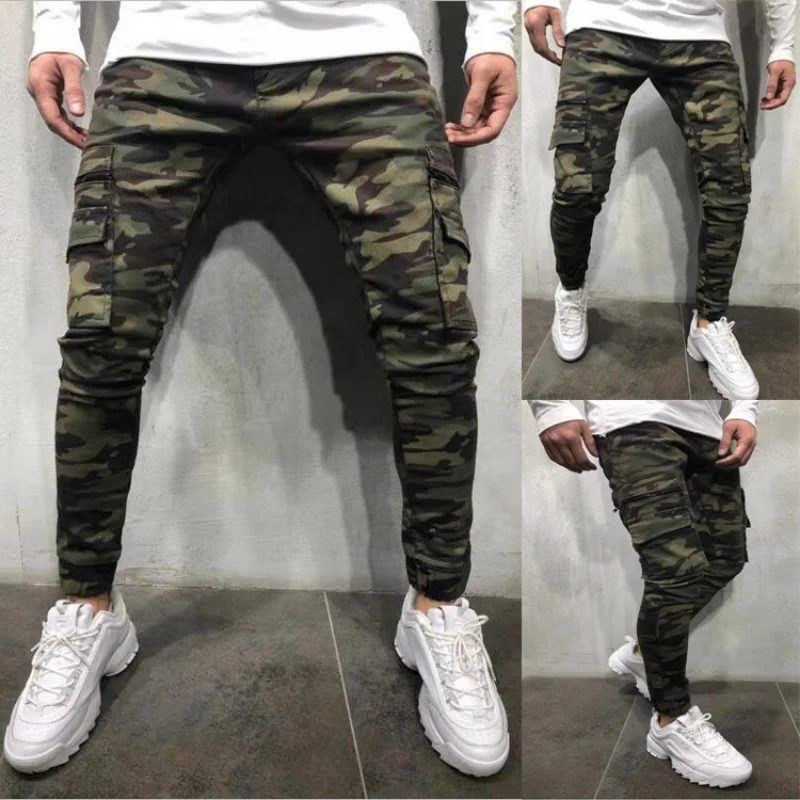 2022 New Spring and Autumn Men's Pants Fashion Trend Camouflage Jeans Youth Personality Slim Trend Jeans Trousers Cargo Trousers
