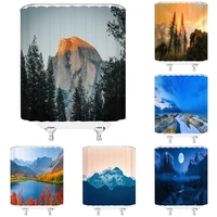 3d mountain forest landscape shower curtain natural scenery pine needles tree fabric bath curtains for bathroom decor with hooks