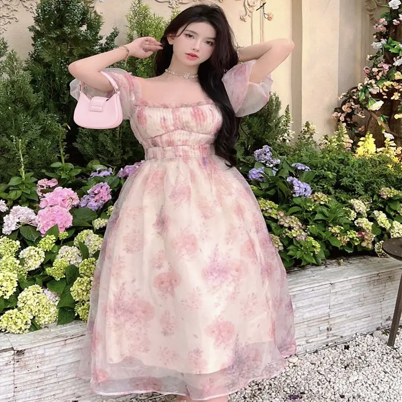 

2022 New Style Dress In The Summer French Light Luxury High Sense Fairy Flower Short Sleeve Sweet Free Shipping