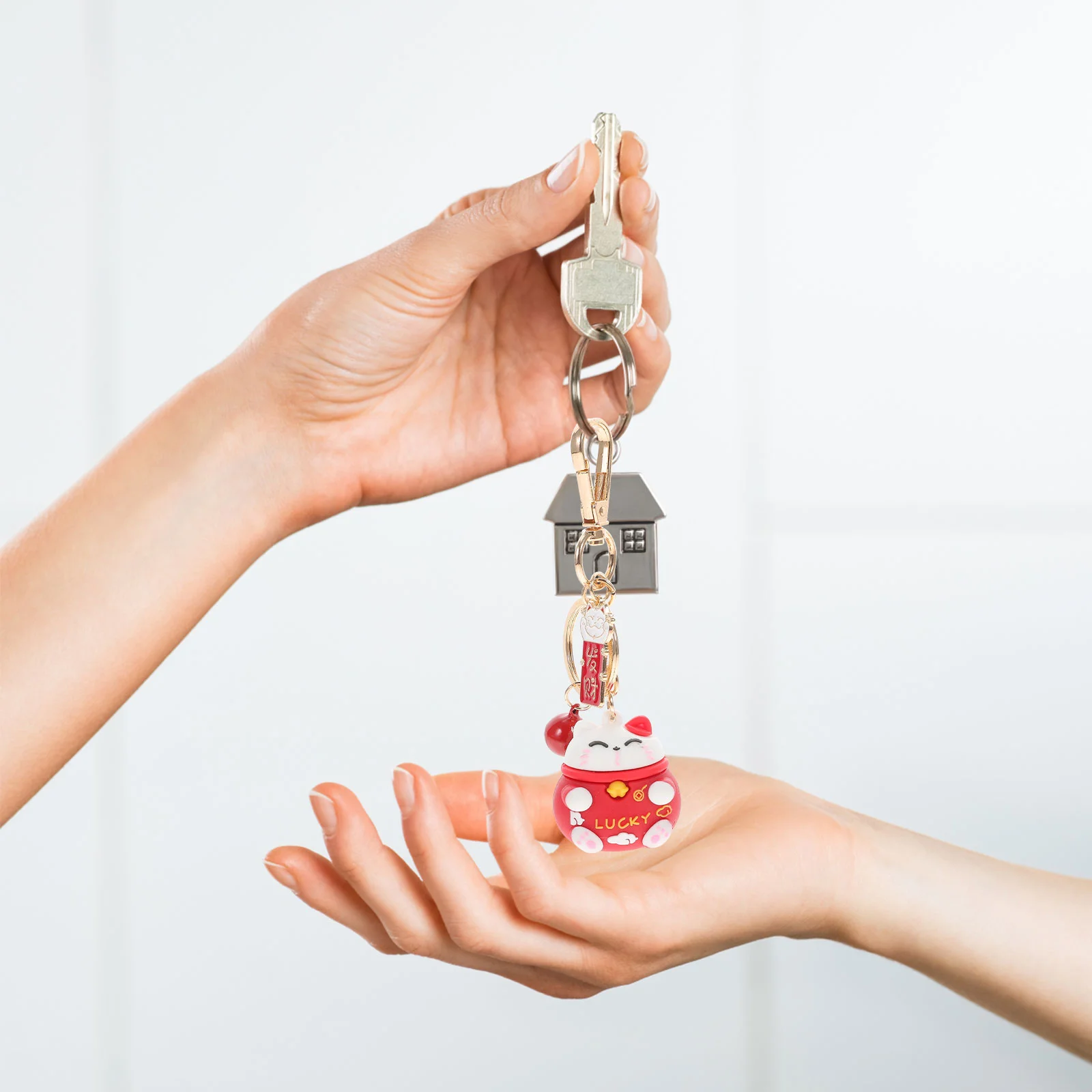 

Cat Keychain Key Lucky Maneki Pendant Fortune Neko Keyring Beckoning Charm Chain Pendants Ring Keychainsanimal Car Bells Feng