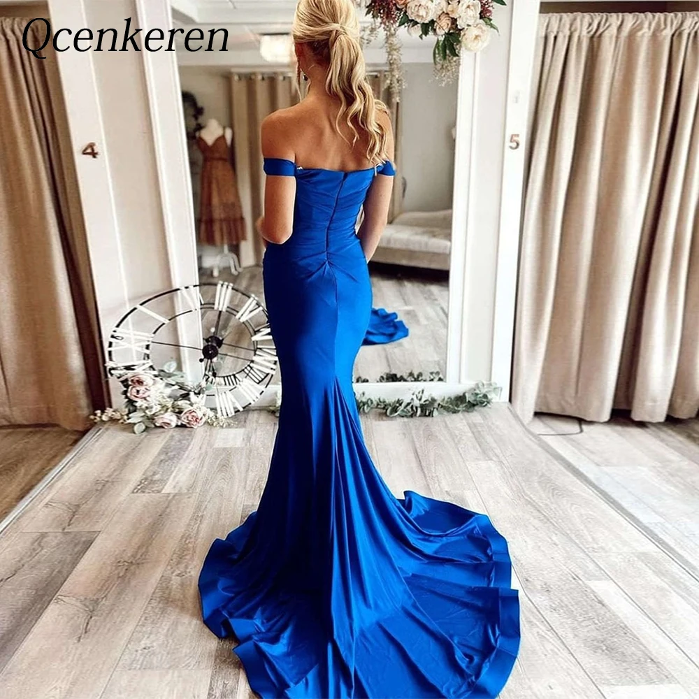 

Elegant Off-the-shoulder Mermaid Evening Suitable Formal Bespoke Occasion Pleuche Dresses Cathedral Train Gowns for Women 2020
