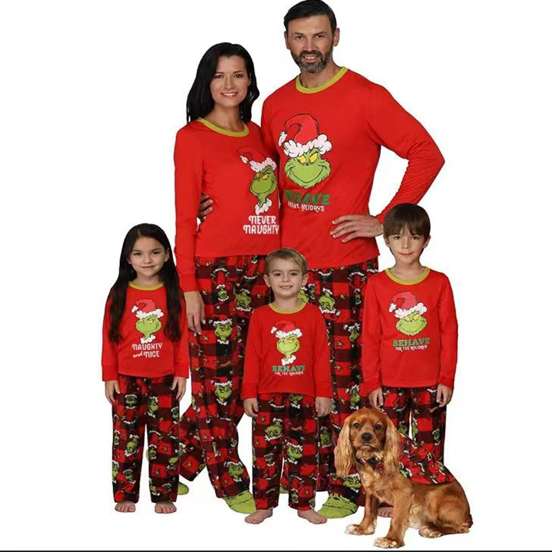 

New Year Cute Elf Print Family Christmas Pajamas for Boys Girl and Parents Red Cartoon Goblin Pajamas Sets Xmas Homewear Costume