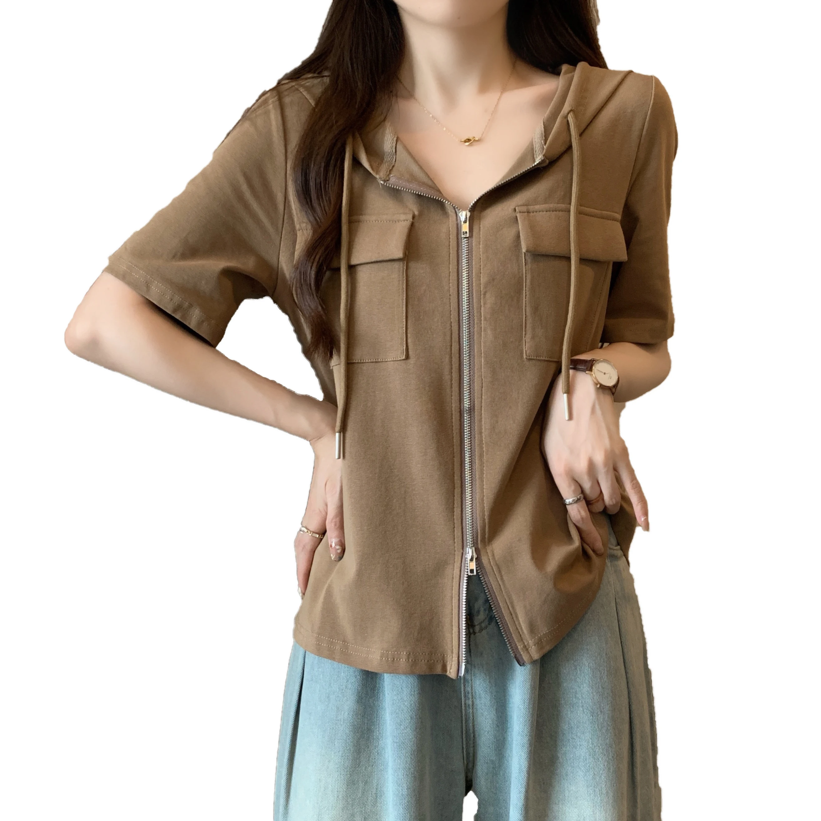 Повседневная футболка скрывающая живот лето 2024 новинка универсальный капюшон