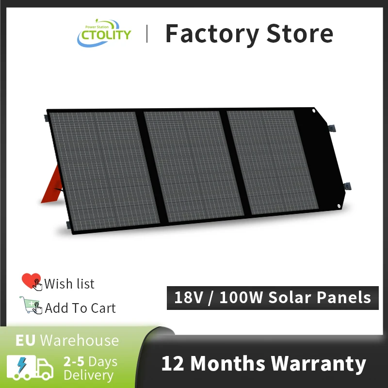 

Ctolity Camping Portable Solar Panel 100W 18V MPPT Foldable USB Flexible Solar Energy Fast Charging for Home Phone Waterproof