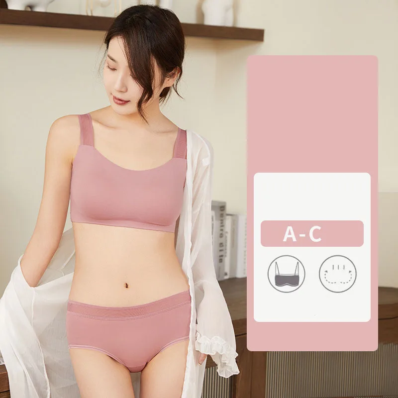 

New Women Seamless Bra Set Sexy Low Waist Panties Wire Free Bra Bralette Lingerie Brassiere Cotton Female Underwear Set