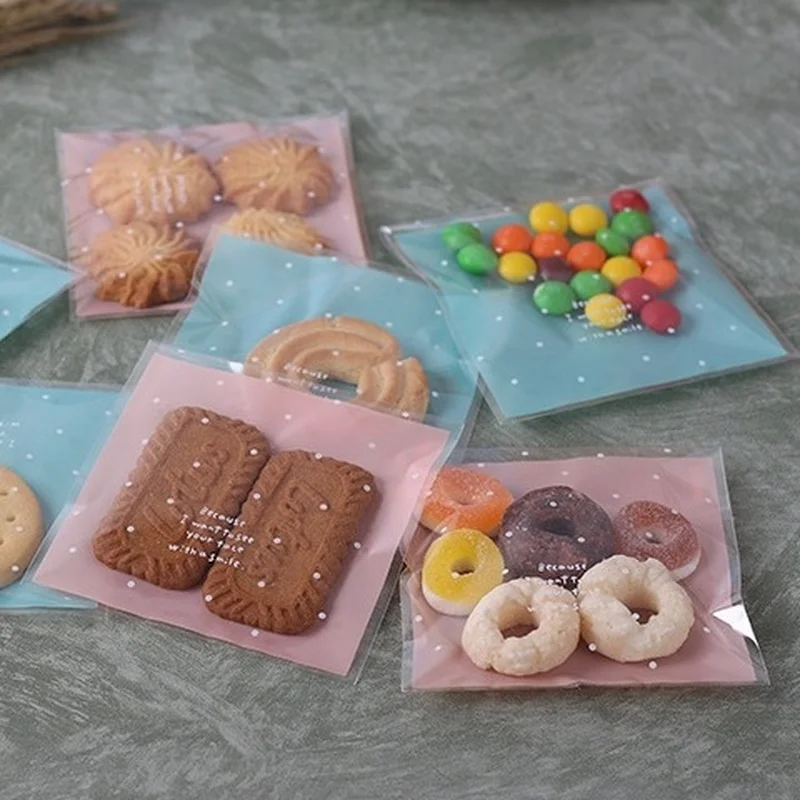 

100pcs/lot Skyblue Pink Plastic Self Adhesive Cookie Packaging Bag Wedding Candy Gift Decoration Bag 14cmx14cm