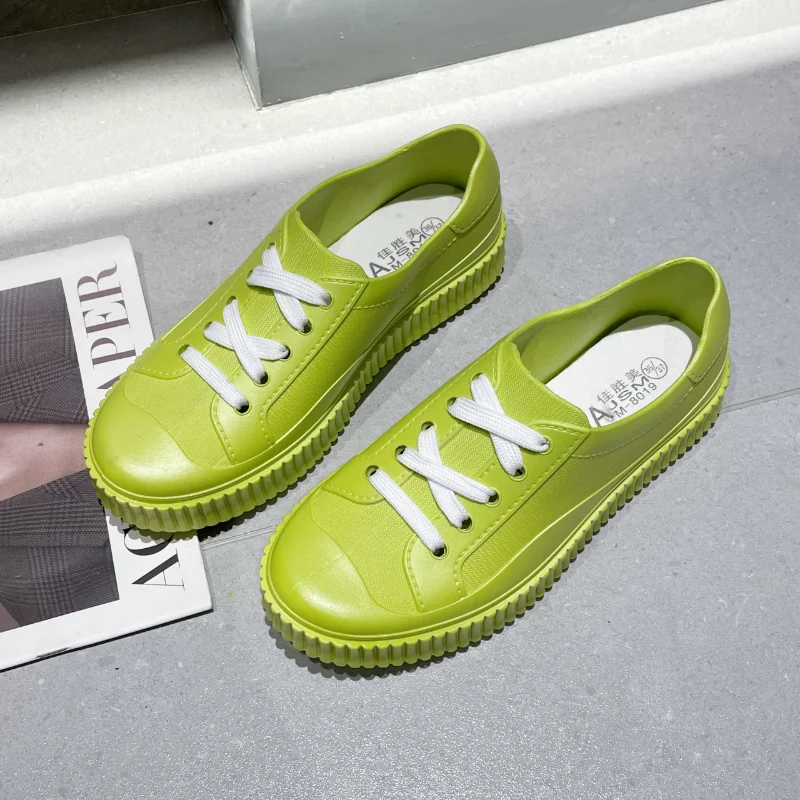 

Women Casual Shoes 2023 Spring Lace Up Sneakers Low Top Flats Water Proof Women Rain Boots Concise Non-slip Woman Work Shoes