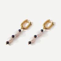 natural pearl stone dangle huggie earrings stainless steel golden 18 k metal long hoop earrings accessories bijoux femme 2022