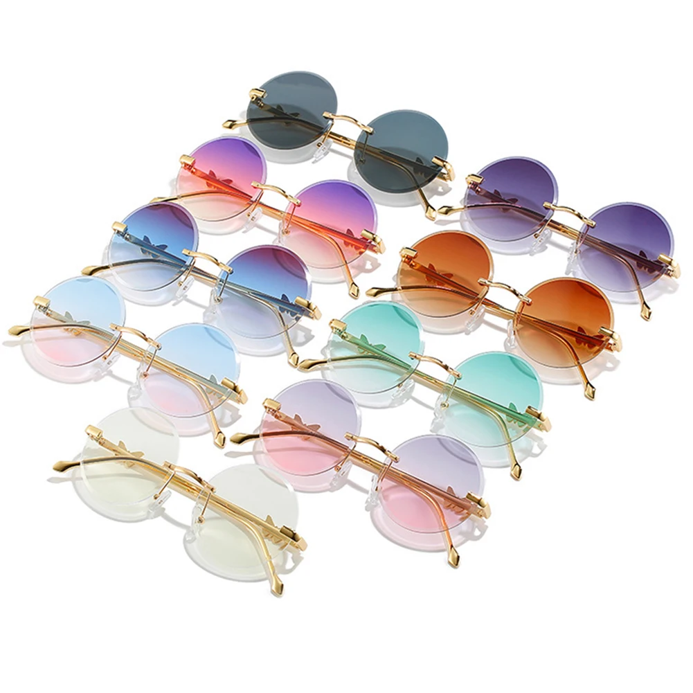 Модные Цветные солнцезащитные очки модные металлические без оправы в форме
