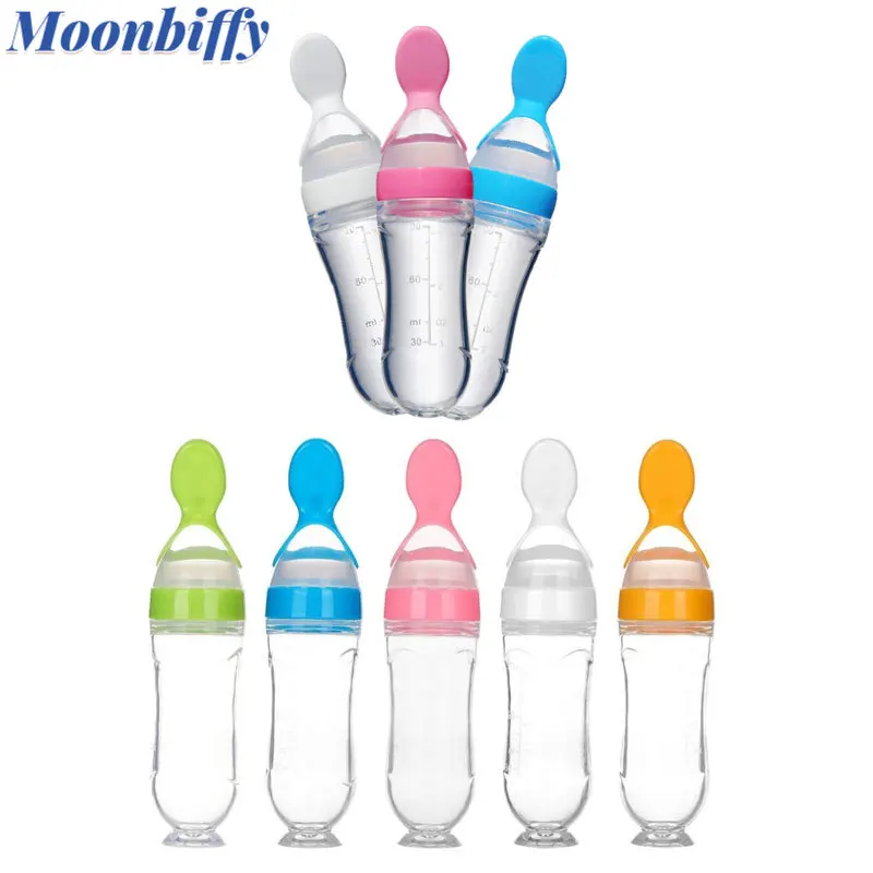 

Squeezing Feeding Bottle Silicone Newborn Baby Training Rice Spoon Infant Cereal Food Supplement Feeder Safe Baby Accessories