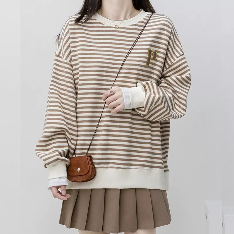 

tops traf roupas femininasHoodies Women Harajuku embroidery stripe cotton Hoodie Clothes Autumn new long sleeve Korean thin Swe