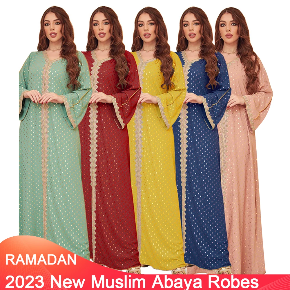 Abaya Robes Muslim Dress In Europe, America And Middle East Women's 2023 Ramadan New Bronzing Muslim Dubai Robe Evening Dress