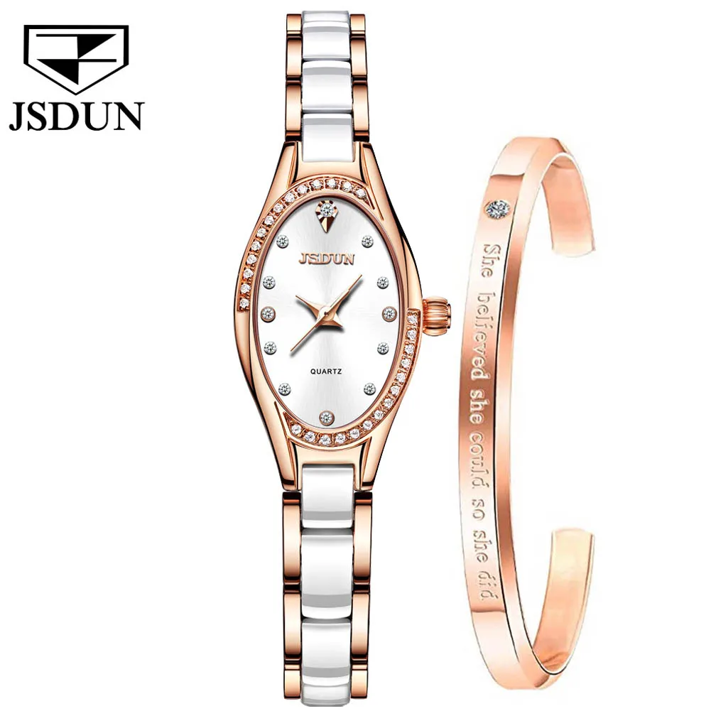 JSDUN Elegant Ceramics Watchstrap Quartz Watch for Women Waterproof Scratch Resistant Ladies Fashion Bracelet Wristwatches 8842