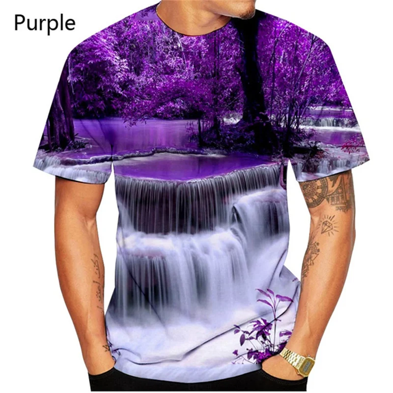 

2023 Summer Landscape Painting 3D Printed Fashion Street Short-sleeve T-shirts Men's Street Tops Loose Casual Children Tees