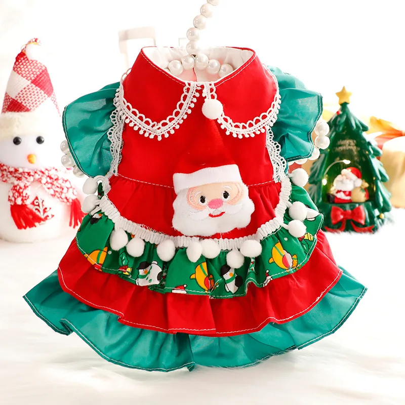 

Pet Dog Clothes Christmas Lolita Dress for Dogs Clothing Cat Small Santa Claus Print Cute Spring Autumn Fashion Girl Chihuahua