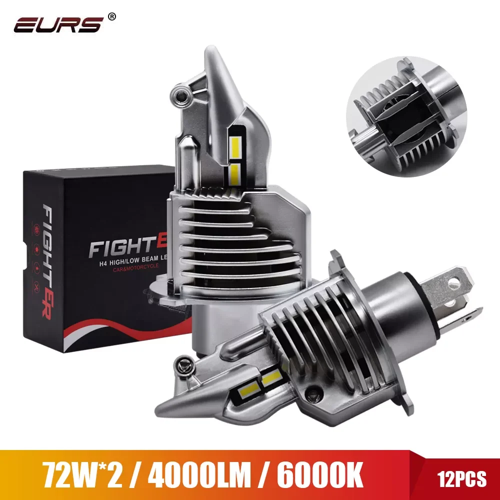 

Eurs Fighter Foco H4 Led Bulbs Car/motorcycle Headlight 72W 12V 24V 6000K Super Led H4 Car headlight Bulbs lampada Led H4 8000LM