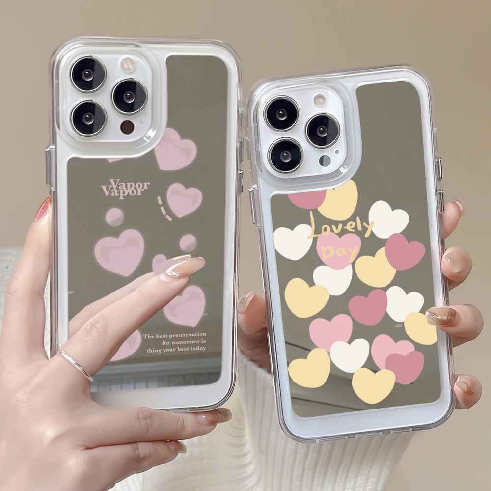 

Love Heart Phone Case for IPhone 14ProMax 14Plus 13 12 11 Pro Max Soft Cover Luxury Transparent Shockproof Mirror Capinha